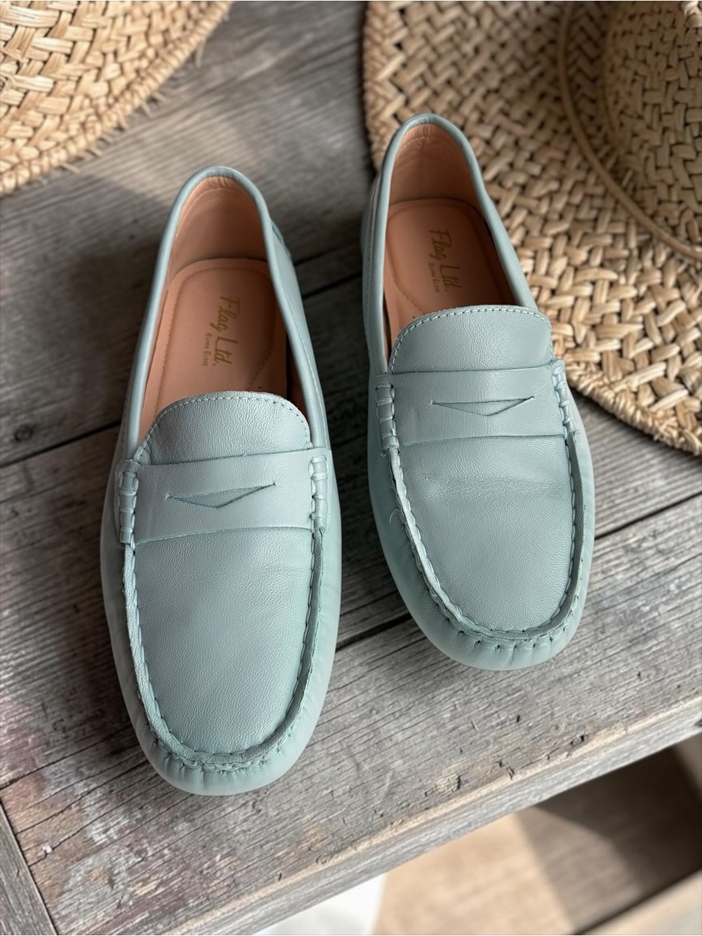Flag Ltd Morgan Leather Penny Loafers in Tidal Blue Womens